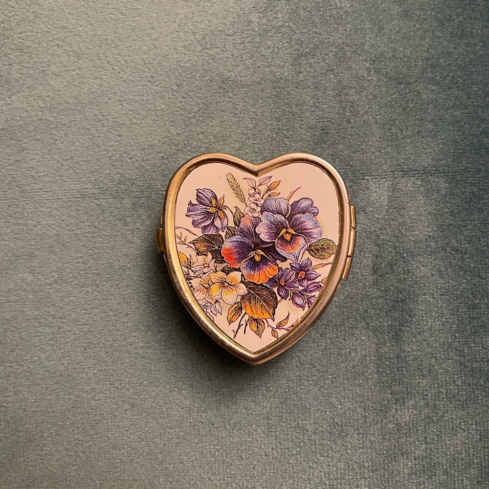 Vintage Heart-Shaped Floral Pill Box